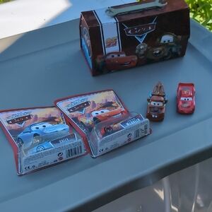 Disney Cars Toy Set with Red, Brown, and Blue Cars